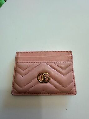 Gucci Blush Pink Chevron Quilted Leather Card Sleeve with Gold GG